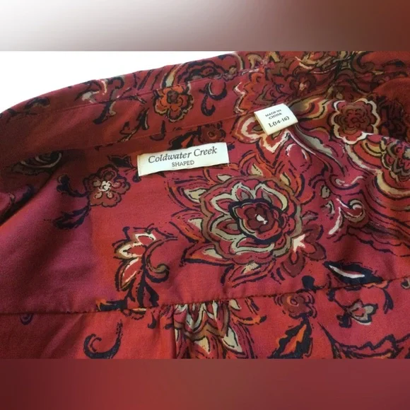 ❣️HP!❣️Coldwater Creek | Red Floral 100% Cotton Button Down Shirt - Picture 5 of 9